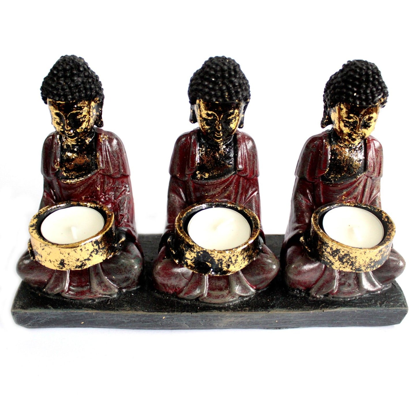 Antikolt Buddha gyertyatartó három tanítvány alakjával